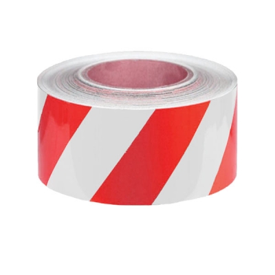 安赛瑞 SAFEWARE 14387 中载型划线胶带（红/白）高性能自粘性PVC材料,表面覆透明保护膜,红/白,75mm×22m