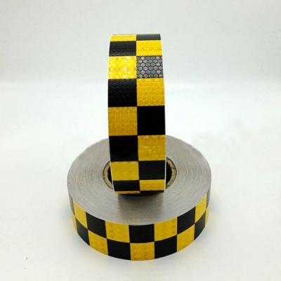 安赛瑞 SAFEWARE 14366 超级晶格反光警示胶带（黄黑方格）超级晶格反光材料,黄黑方格,50mm×50m
