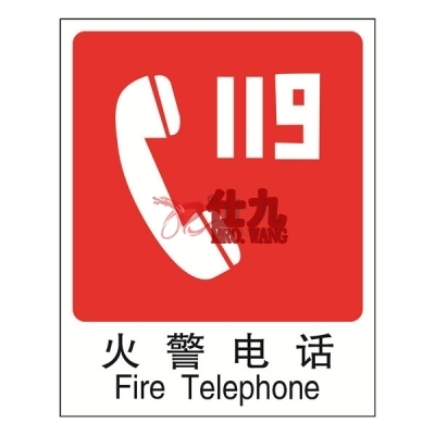 安赛瑞 SAFEWARE 20034 消防安全标识（火警电话）高性能自发光不干胶材质，250×315mm，中英文