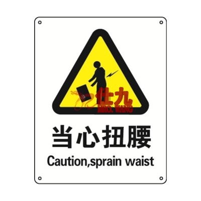 安赛瑞 SAFEWARE 35139 警告类安全标识（当心扭腰）1mm厚铝板，250mm（W)×315mm(H)，中英文