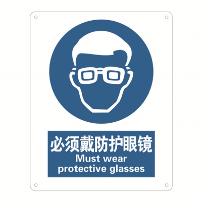 安赛瑞 SAFEWARE 35202 强制类安全标识（必须戴防护眼镜）1mm厚铝板，250mm（W)×315mm(H)，中英文