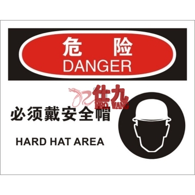 安赛瑞 SAFEWARE 31185 个人防护装备标识(危险必须带安全帽)高性能不干胶，250mm（W)×315mm(H)，中英文