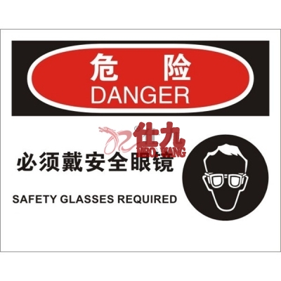 安赛瑞 SAFEWARE 31187 个人防护装备标识(危险必须戴安全眼镜)高性能不干胶，250mm（W)×315mm(H)，中英文