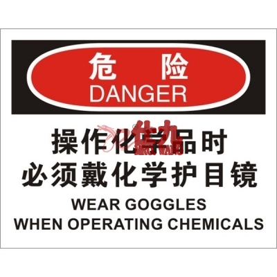 安赛瑞 SAFEWARE 31188 个人防护装备标识(危险操作化学品时必须戴化学护目镜)高性能不干胶，250mm（W)×315mm(H)，中英文