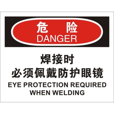 安赛瑞 SAFEWARE 31189 个人防护装备标识(危险焊接时必须佩戴防护眼镜)高性能不干胶，250mm（W)×315mm(H)，中英文