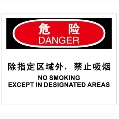 安赛瑞 SAFEWARE 31227 火灾消防标识（危险除指定区域外，禁止吸烟）高性能不干胶，250mm（W)×315mm(H)，中英文