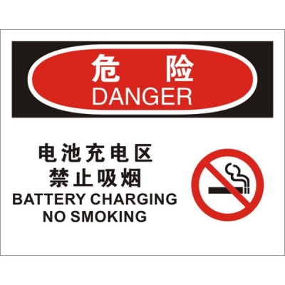 安赛瑞 SAFEWARE 31731 火灾消防标识（危险电池充电区禁止吸烟）1.5mm厚ABS工程塑料板，250mm（W)×315mm(H)，中英文