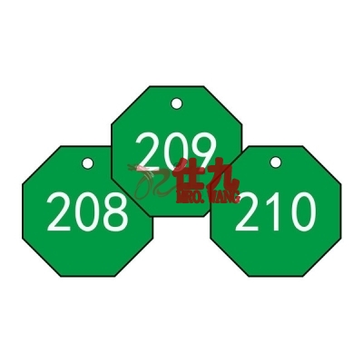 安赛瑞 SAFEWARE 14870 塑料号码吊牌 八边形,Φ31.8mm,绿底白字,号码从201到300,100个/包