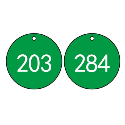 安赛瑞 SAFEWARE 14765 塑料号码吊牌圆形,Φ29mm,绿底白字,号码从201到300,100个/包