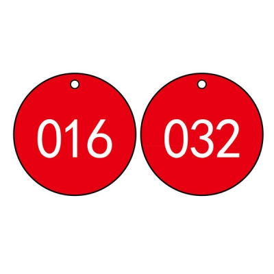 安赛瑞 SAFEWARE 14774 塑料号码吊牌 圆形,Φ29mm,红底白字,号码从001到100,100个/包