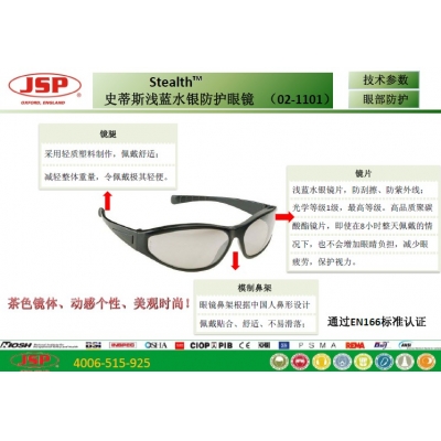 洁适比JSP 02-1101 Stealth(PF13) 史蒂斯浅蓝水银防护眼镜