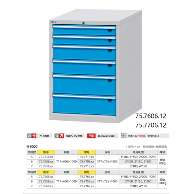 位邦重型工具柜 车间零部件六抽屉工具柜 单轨承重85kg717*600*1000