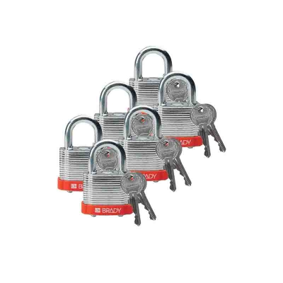 贝迪（brady）钢制挂锁挂牌锁具 1.9cm钢锁梁 锁芯互异 6把/包
