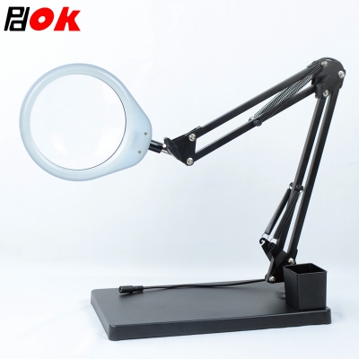 PDOK悬臂支架台式放大镜PD127 LED灯亮度可调 线路板维修珠宝检测