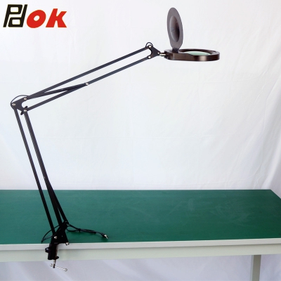 PDOK悬臂支架桌面工字夹式放大镜PD447178 LED灯亮度可调阅读维修