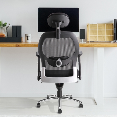 得力4903办公椅(黑)多功能调节升降转椅 耐磨防滑透气网布员工椅