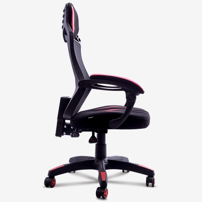 得力87085电竞椅办公椅(黑+红)PU皮面升降转椅 高弹透气网布椅背