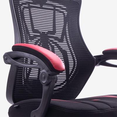 得力87085电竞椅办公椅(黑+红)PU皮面升降转椅 高弹透气网布椅背