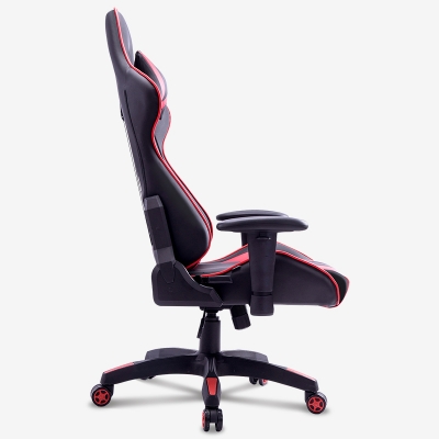 得力87087电竞椅办公椅(黑+红)PU皮面升降转椅 弧翼椅背 可调腰枕