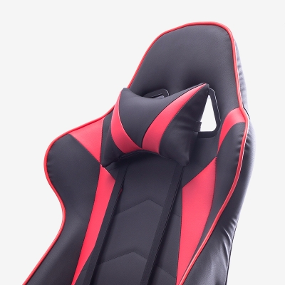 得力87087电竞椅办公椅(黑+红)PU皮面升降转椅 弧翼椅背 可调腰枕