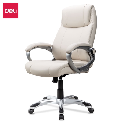 得力91012主管椅(白色)多功能皮面转椅 生态皮静音升降后仰办公椅