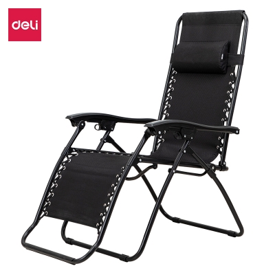 得力33318牛津布折叠椅(黑)办公躺椅 耐磨防滑透气员工椅 两个装