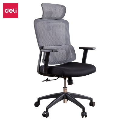 得力91021主管椅(黑色和白色)网面升降转椅职员椅 网布椅