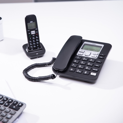 得力791数字无绳电话机 黑色和白色 商务办公电话 保真高保密通话