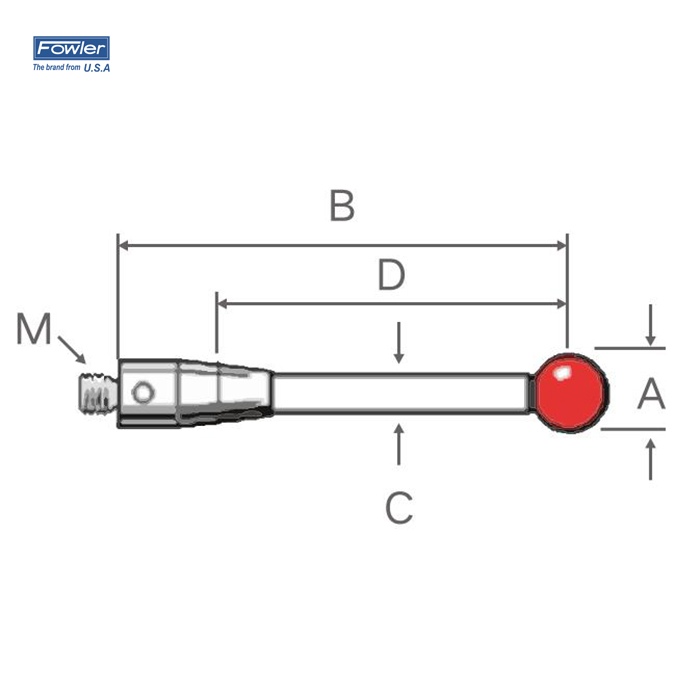 碳化钨球柱形从测针(不锈钢测杆)  FOWLER/福勒  54-404-353