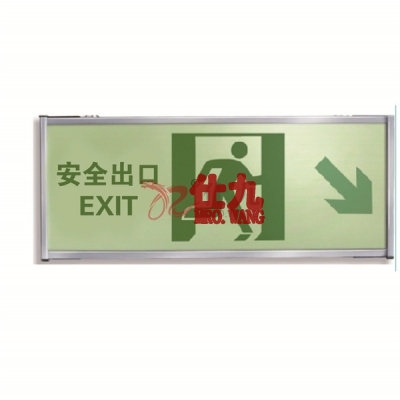 安赛瑞 SAFEWARE 20123 自发光单面疏散标识（紧急出口向右下角）铝合金边框+自发光板，330×120mm，中英文