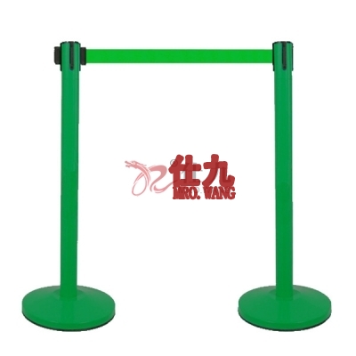 安赛瑞 SAFEWARE 14499 伸缩带隔离柱（绿色）铁喷塑烤漆,铸铁配重盘,带长2m,高910mm,立柱Φ63mm,底盘Φ320mm