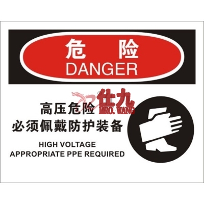 安赛瑞 SAFEWARE 31658 电气伤害标识（危险高压危险必须佩戴防护装备）1.5mm厚ABS工程塑料板，250mm（W)×315mm(H)，中英文