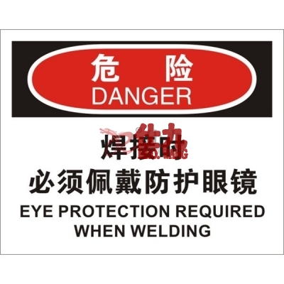 安赛瑞 SAFEWARE 31189 个人防护装备标识(危险焊接时必须佩戴防护眼镜)高性能不干胶，250mm（W)×315mm(H)，中英文