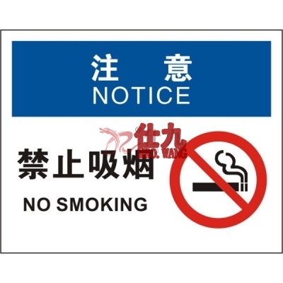 安赛瑞 SAFEWARE 31741 火灾消防标识（注意禁止吸烟）1.5mm厚ABS工程塑料板，250mm（W)×315mm(H)，中英文