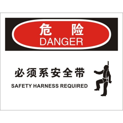 安赛瑞 SAFEWARE 31170 滑倒坠落标识（危险必须系安全带）高性能不干胶，250mm（W)×315mm(H)，中英文