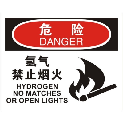 安赛瑞 SAFEWARE 31233 火灾消防标识（危险氢气禁止烟火）高性能不干胶，250mm（W)×315mm(H)，中英文