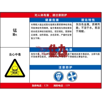 安赛瑞 SAFEWARE 14596 职业病危害告知卡（锰）ABS板,600×450mm