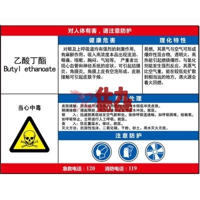 安赛瑞 SAFEWARE 14612 职业病危害告知卡(乙酸丁酯)ABS板,600×450mm