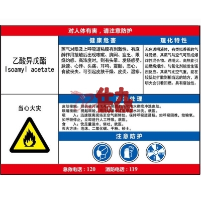 安赛瑞 SAFEWARE 14613 职业病危害告知卡（乙酸异戊酯）ABS板,600×450mm