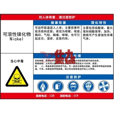 安赛瑞 SAFEWARE 14624 职业病危害告知卡（可溶性镍化物）ABS板,600×450mm