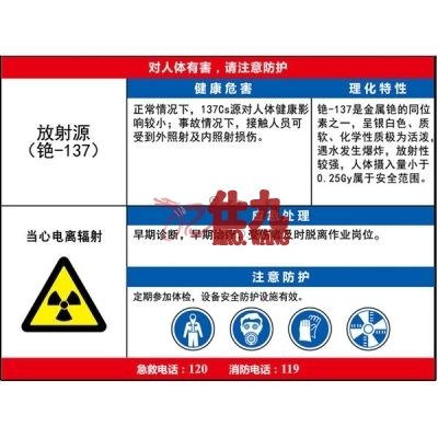 安赛瑞 SAFEWARE 14627 职业病危害告知卡（放射源铯-137)ABS板,600×450mm