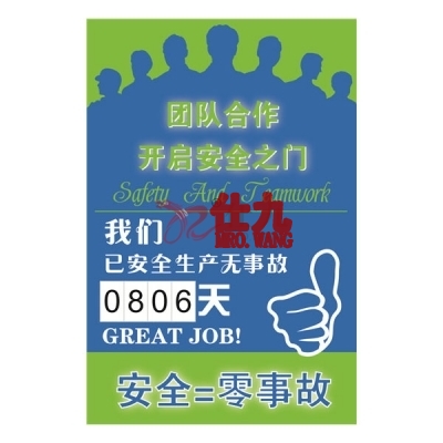 安赛瑞 SAFEWARE 30004 安全生产天数记录牌（团队合作开启安全之门）内嵌式数字，600×900mm