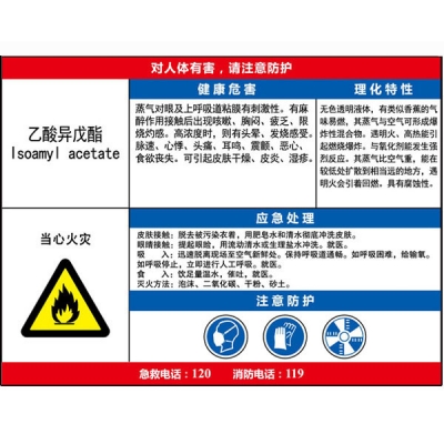 安赛瑞 SAFEWARE 14613 职业病危害告知卡（乙酸异戊酯）ABS板,600×450mm