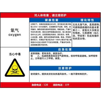 安赛瑞 SAFEWARE 14618 职业病危害告知卡（氧气）ABS板,600×450mm