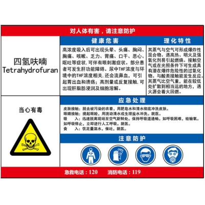 安赛瑞 SAFEWARE 14622 职业病危害告知卡（四氢呋喃）ABS板,600×450mm