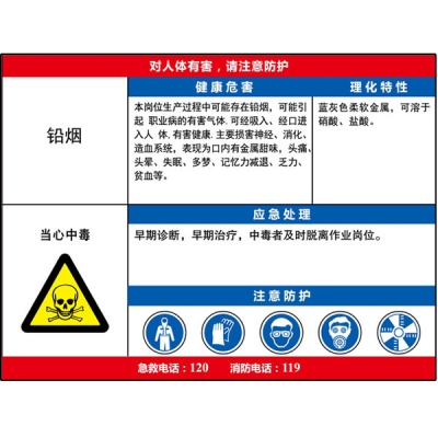 安赛瑞 SAFEWARE 14623 职业病危害告知卡（铅烟）ABS板,600×450mm