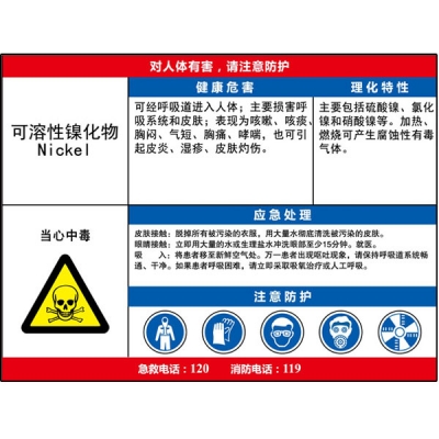 安赛瑞 SAFEWARE 14624 职业病危害告知卡（可溶性镍化物）ABS板,600×450mm