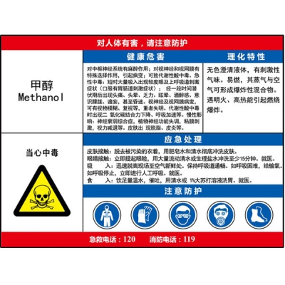 安赛瑞 SAFEWARE 14626 职业病危害告知卡（甲醇）ABS板,600×450mm