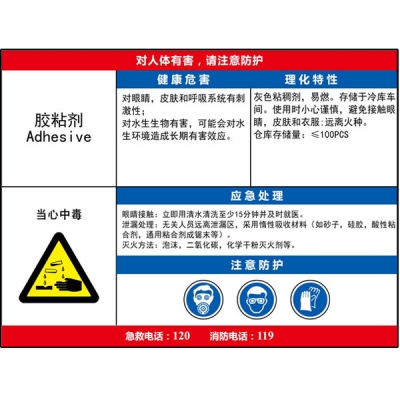 安赛瑞 SAFEWARE 14584 职业病危害告知卡（胶黏剂）ABS板,600×450mm