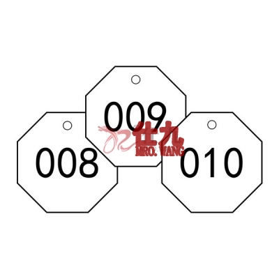 安赛瑞 SAFEWARE 14874 塑料号码吊牌 八边形,Φ31.8mm,白底黑字,号码从001到100,100个/包